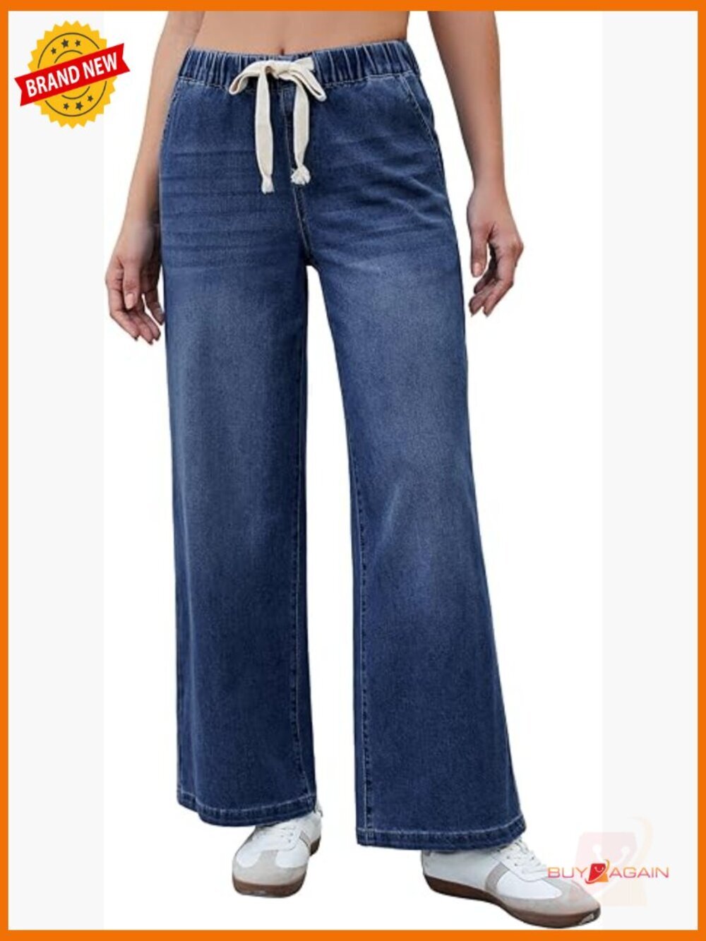 High Waisted Wide Leg Pull On Jeans with Pockets